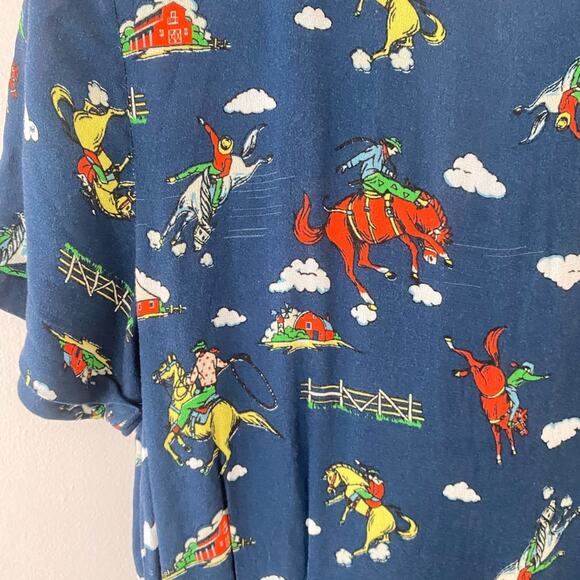 HVN Short Sleeve Gia Jumpsuit Navy Retro Cowboy Rodeo Print Size 6 Gently Used - Picture 11 of 12